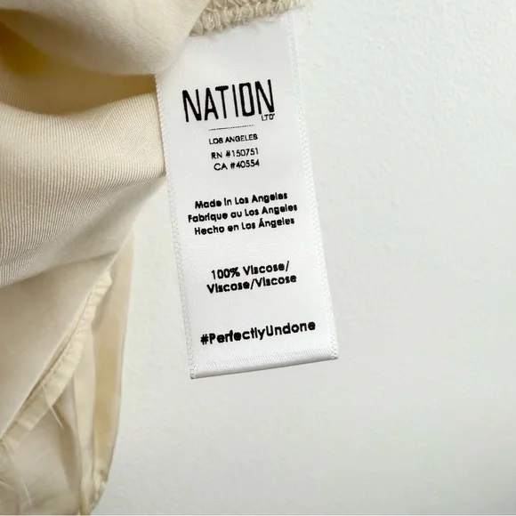 Nation LTD Satin Tie Neck Blouse XS Cream Boho Minimalist Workwear - Picture 4 of 5